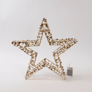 ΦΩΤΙΖΟΜΕΝΟ ΑΣΤΕΡΙ ΧΡΥΣΟ 38cm, 40 LED, ΜΠΑΤΑΡΙΑΣ 3XAA, TIMER, ΑΣΗΜΙ ΧΑΛΚΙΝΟ ΚΑΛΩΔΙΟ, ΘΕΡΜΟ ΛΕΥΚΟ LED, ΠΡΟΕΚΤΑΣΗ ΠΑΡΟΧΗΣ 30cm, IP20