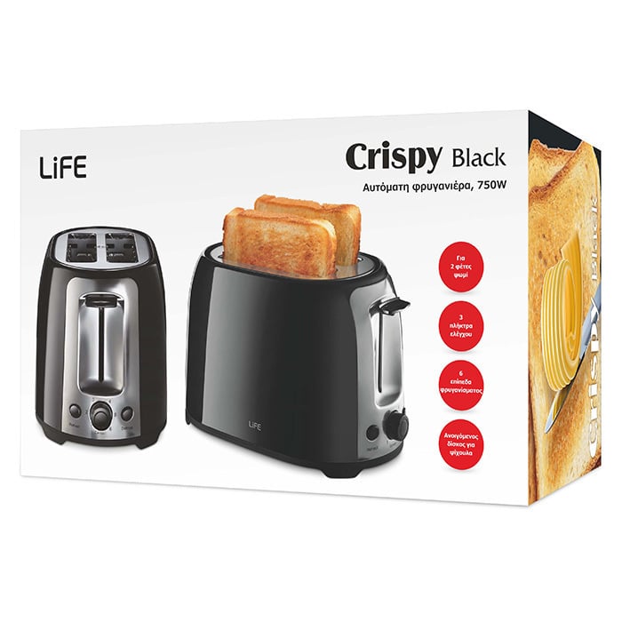 Life Crispy Φρυγανιέρα 2 Θέσεων 750W Μαύρη 221-0258 (ΕΩΣ 12 ΔΟΣΕΙΣ) - Image 2