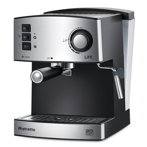 Life 221-0382 Ristretto Μηχανή Espresso 850W Πίεσης 20bar Ασημί ΕΩΣ 12 ΔΟΣΕΙΣ