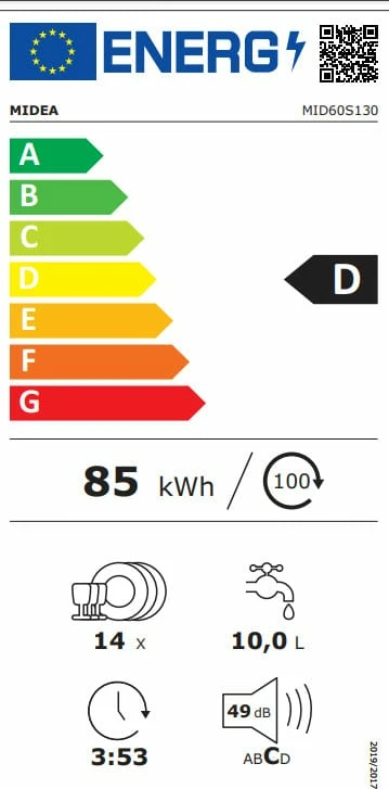 Midea MID60S130 Πλήρως Εντοιχιζόμενο Πλυντήριο Πιάτων για 14 Σερβίτσια ΕΩΣ 12 ΔΟΣΕΙΣ - Image 3