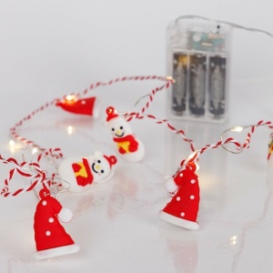 ΣΕΙΡΑ, 20 MINI LED, ΣΚΟΥΦΟΣ & ΧΙΟΝΑΝΘΡΩΠΟΣ, ΜΠΑΤΑΡΙΑΣ 3xAA, ΧΡΟΝΟΔΙΑΚΟΠΤΗ, ΚΟΚΚΙΝΟ & ΛΕΥΚΟ ΧΑΛΚΙΝΟ ΚΑΛΩΔΙΟ, ΘΕΡΜΟ ΛΕΥΚΟ LED, ΑΝΑ 10cm, ΠΡΟΕΚΤΑΣΗ ΠΑΡΟΧΗΣ 30cm, IP20