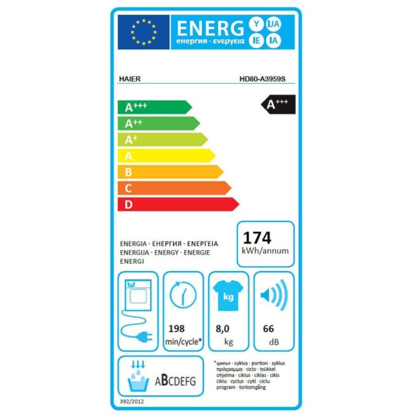 Haier HD80-A3959-S Στεγνωτήριο 8kg A+++ με Αντλία Θερμότητας ΕΩΣ 12 ΔΟΣΕΙΣ - Image 3