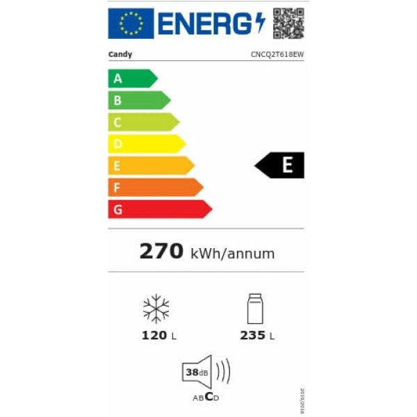 Candy Ψυγειοκαταψύκτης 355lt NoFrost Υ185xΠ59.5xΒ66.7εκ. Λευκό CNCQ2T618EW - Image 12