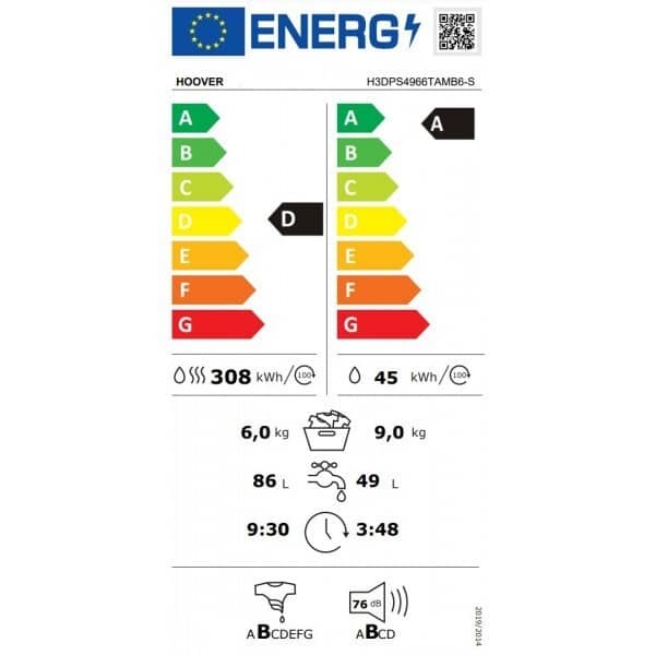 Hoover H3DPS4966TAMB6-S Πλυντήριο-Στεγνωτήριο Ρούχων 9kg/6kg Ατμού 1400 Στροφές με Wi-Fi ΕΩΣ 12 ΔΟΣΕΙΣ - Image 4