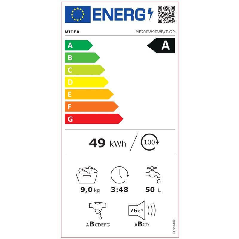 Midea Πλυντήριο Ρούχων 9kg 1400 Στροφών Inox MF200W90WB/T-GR (ΕΩΣ 12 ΔΟΣΕΙΣ) - Image 2