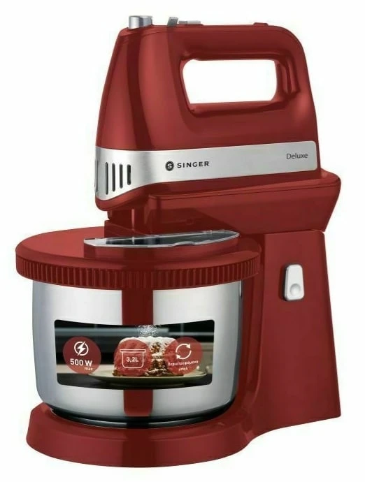Singer Deluxe SM-500 Μίξερ με Inox Κάδο 3lt Κόκκινο 500W (ΕΩΣ 12 ΔΟΣΕΙΣ)