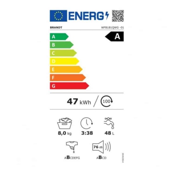 Brandt WFB181QWG Πλυντήριο Ρούχων 8kg με Ατμό 1400 Στροφών (ΕΩΣ 12 ΔΟΣΕΙΣ) - Image 2