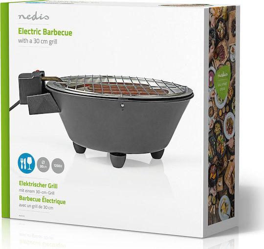 Nedis Round 30 Επιτραπέζια Ηλεκτρική Ψησταριά Σχάρας 1250W με Ρυθμιζόμενο Θερμοστάστη 30x30εκ. BBQE112BK - Image 2