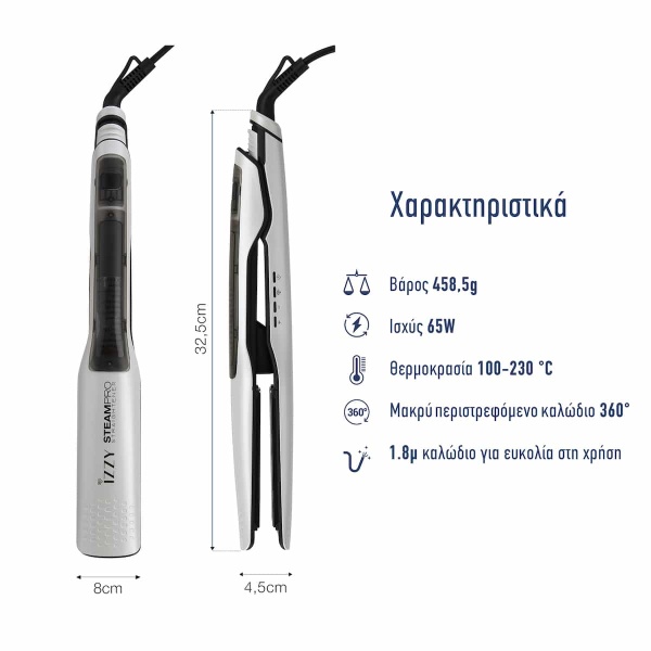 Izzy Steam Pro IZ-7106 224898 Πρέσα Μαλλιών με Ατμό και Κεραμικές Πλάκες 65W - Image 3