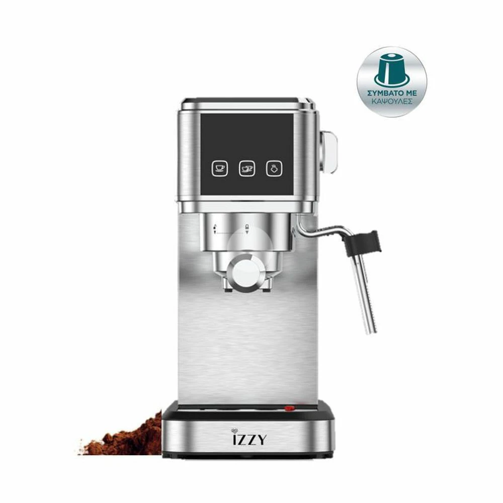 Izzy Ημιαυτόματη Μηχανή Espresso 1350W Πίεσης 20bar Ασημί IZ-6015 (ΕΩΣ 12 ΔΟΣΕΙΣ)