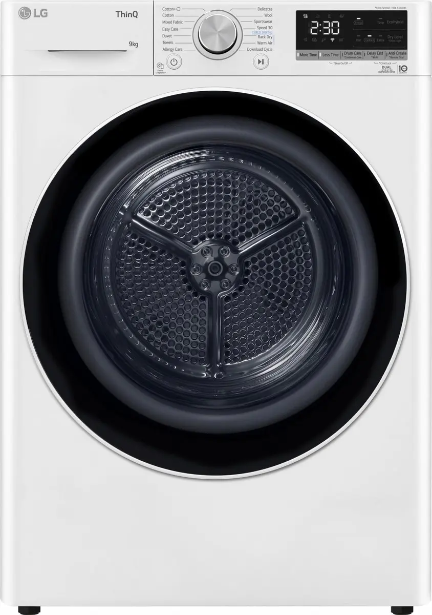 LG Στεγνωτήριο Ρούχων RH90V9AV4N 9kg, με Αντλία θερμότητας & Wifi, C, Λευκό